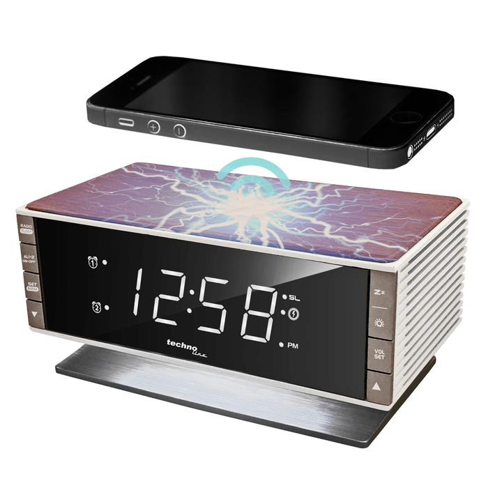 Radio-réveil Technoline WT487 Avec Charge Sans Fil Qi - Surface Inductive Rapide, Prise USB, 20 Stations Programmables - Design Bois Moderne - 7
