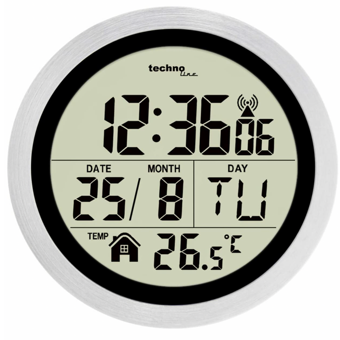 Funk-Badezimmeruhr - Wanduhr mit Saugnäpfen - Thermometer - Datum - Technoline